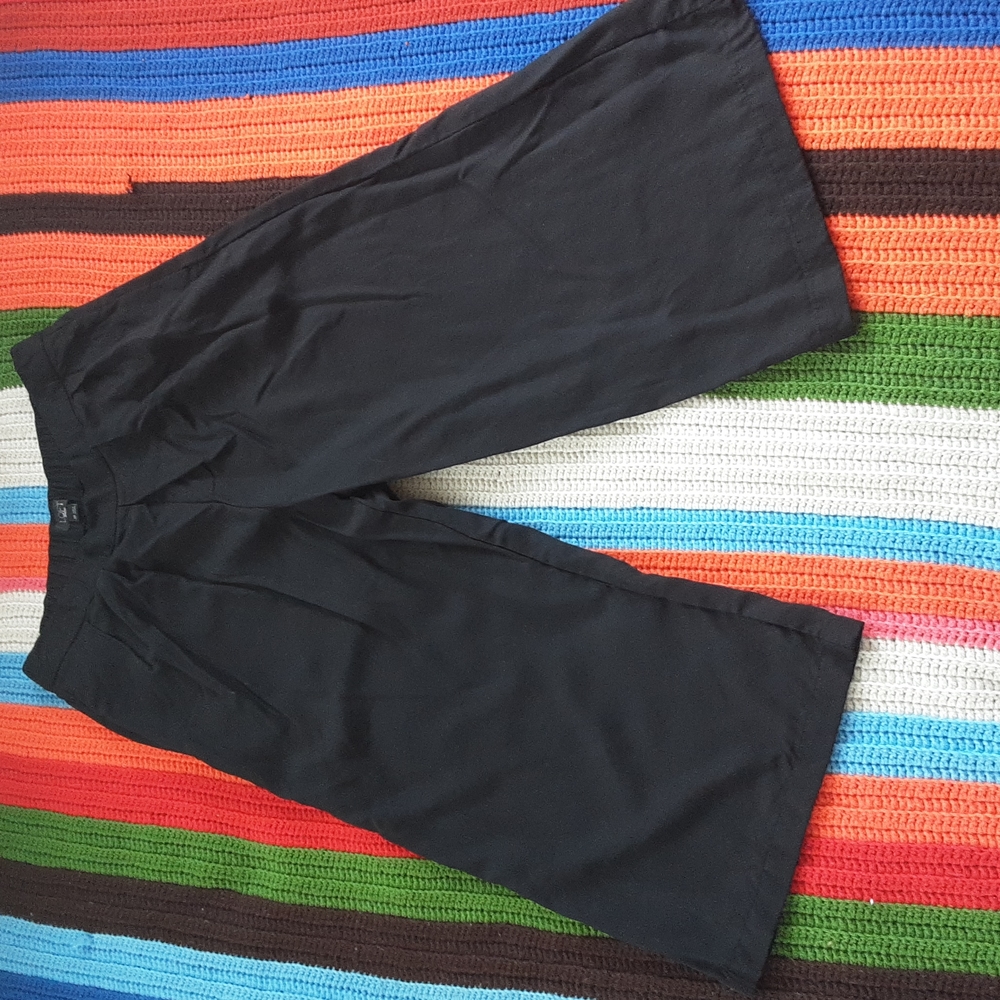 Wide Leg Black Cropped Pants Loft Petites Medium 100% Lyocell Stretch Waist